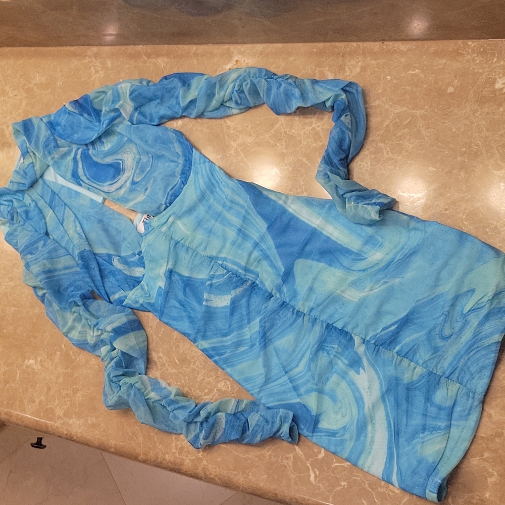 Tiger Mist Stas two-piece dress w shrug in swirls of turquoise, XXS - Picture 6 of 16